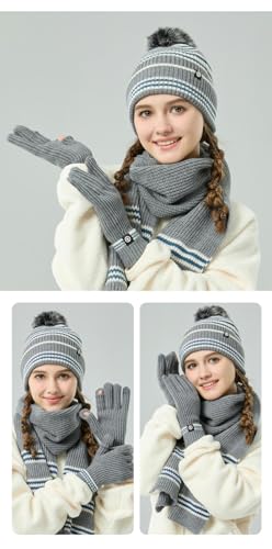 Set gorro bufanda guantes de punto invierno con orejeras 5