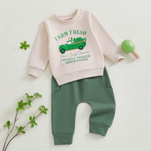 St Patricks Day Baby Boy Outfit Clover Letters Print Sweatshirt Elastic Waist Pants Set Toddler 2Pcs Spring Clothes3