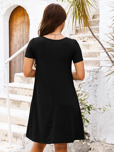 Image of Heymoments Women's Short Sleeve Crewneck Sundress Summer Casual A-Line Beach Dress with Pockets S-2XL