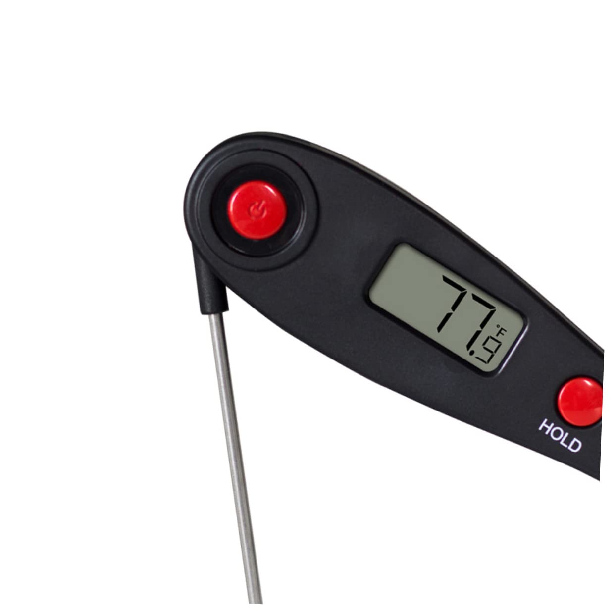 Termómetro Digital de Sonda Plegable de Lectura Instantánea Negro | Acero Inoxidable y Abs, Punta Fina, Imán Interno Vertical, 53g, para Cerdo y Cordero