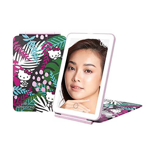 Impressions Vanity Hello Kitty Touch Pad Mini Tri-Tone Makeup Mirror With Animal Print Flip Cover And Led Strip, Travel Vanity Mirror With Touch Sensor Switch And Usb Extension (Animal Pink) #TOP2
