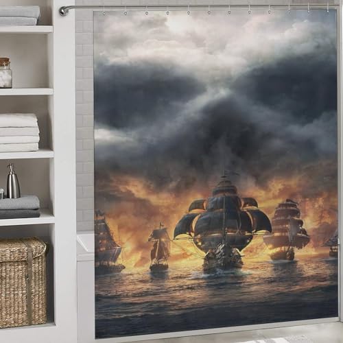 Rideau de douche pirate crâne imperméable en polyester lavable 183x183cm