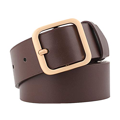 Cinto feminino de couro KESYOO casual totalmente ajustável, Café, ouro, 110X3.3CM