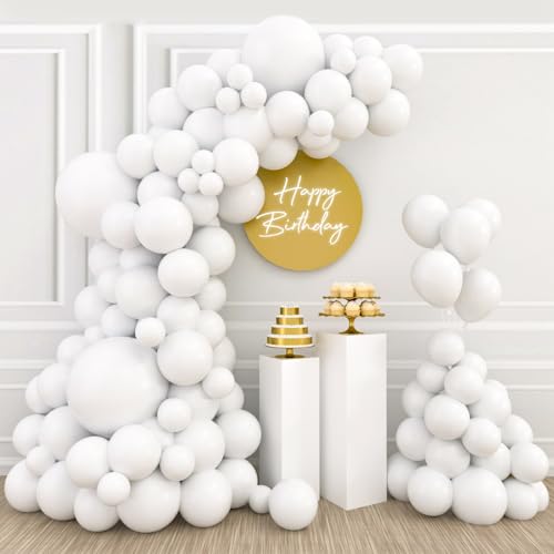 Kit Arche Ballon Blanc 110 Pièces - Décoration pour Anniversaire, Mariage, Baptême, Baby Shower (18/12/10/5 Pouces)