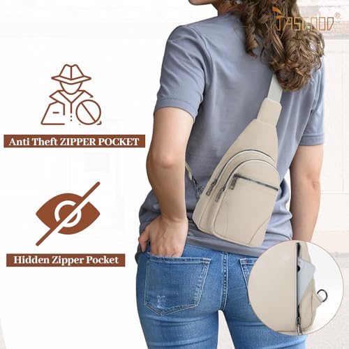 Image of JASGOOD Anti Theft Small Sling Bag for Women Leather Fanny Packs Crossbody Bags Trendy Anti-Theft Sling Purse for Travel
