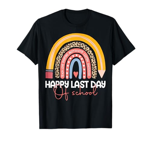 Happy Last Day of School Rainbow Leopard Teacher Student T-Shirt
