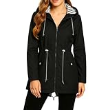 zinmave Chubasquero Mujer Impermeable Con Bolsillo Con Capucha Chaqueta Mujer Entretiempo Anchos Basicas Cómodos Cazadoras Cremallera Montaña Calle Impermeable Viaje Trabajo negro XXL
