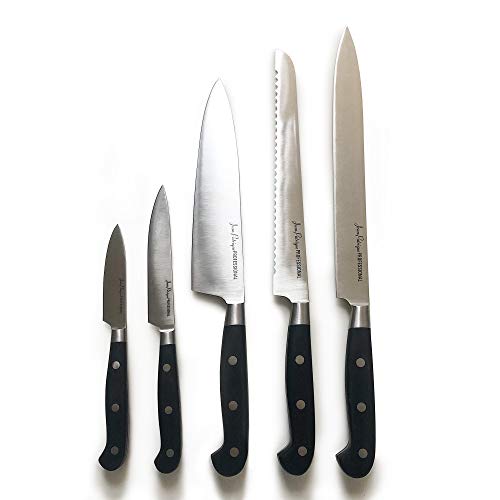 Jean-Patrique 5-Piece Black Handled Razor Sharp Knife Set - High Carbon Stainless Steel, Easy to Clean Strong and Sturdy Knives