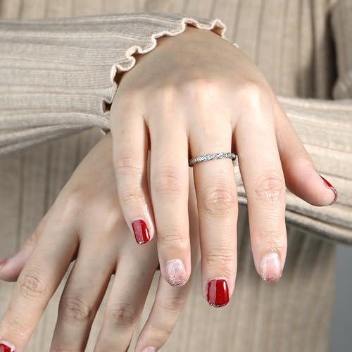 SILVERNANA Marquise Round Moissanite Wedding Band for Women 925 Sterling Silver Stackable Full Eternity Ring for Her Size 4 — view 3