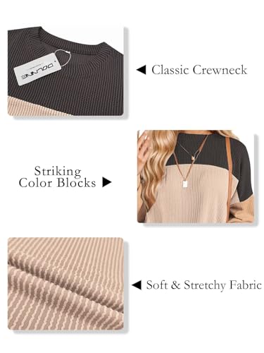 Image of DOLNINE Plus Size Tops for Women Long Sleeve Color Block Ribbed Knit Tunic