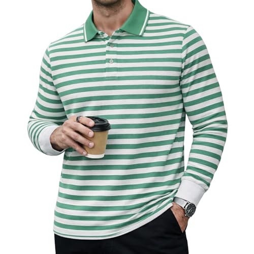 Image of Mack Jonney Men's Premium Striped Polo T-Shirt | Long Sleeve Cotton Blend | Casual & Smart Wear-M6721