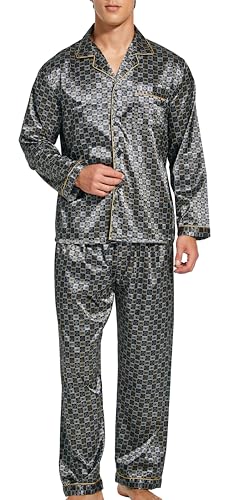 Sanraflic Ensemble de pyjama pour homme en satin à manches longues pour la nuit, vêtements de détente, XL