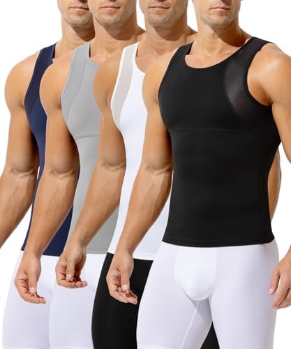 Casey Kevin Compression Tank Top Men Hide Gynecomastia Shapewear, 4 Pack