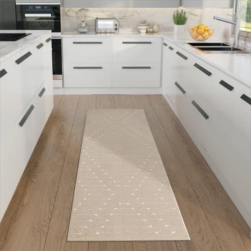 LIVEBOX Boho Runner Rug for Kitchen, 2'x6' Tan Washable Rug Long Cotton Runner for Entryway,Moroccan Modern Carpet Throw Rug for Hallway Laundry Room Bathroom Entry