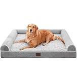 WESTERN HOME Dog Beds Large Washable,Soft Orthopedic Extra Large Waterproof Medium Dog Beds with Removable Washable Cover, with U-Shape Bolster Grey,106 x 76 x 19 cm