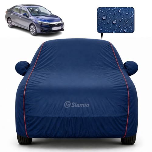 Image of Premium 100% Waterproof Car Cover for Honda's City 2020-2026 Models All-Weather, UV & Dust Protection | Heavy-Duty 3-Layer Fabric | Custom Fit with Mirror & Antenna Pockets | Navy Blue