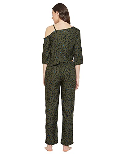 Image of Clovia Women's Satin Animal Print Crop Top & Pyjama