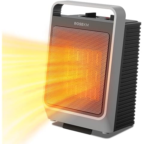 ROSEKM Space Heaters for Indoor Use, 1500W Portable Electric Heater with Thermostat, Ceramic Heater for Room Bedroom Office Under Desk with Fan & Heat in One, Safe Tip-Over Protection Cover