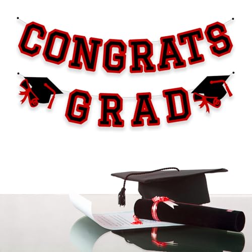 Image of Congrats Grad Banner Graduation Party Banner Decoration Hanging Garland High School College Backdrop Supplies Red