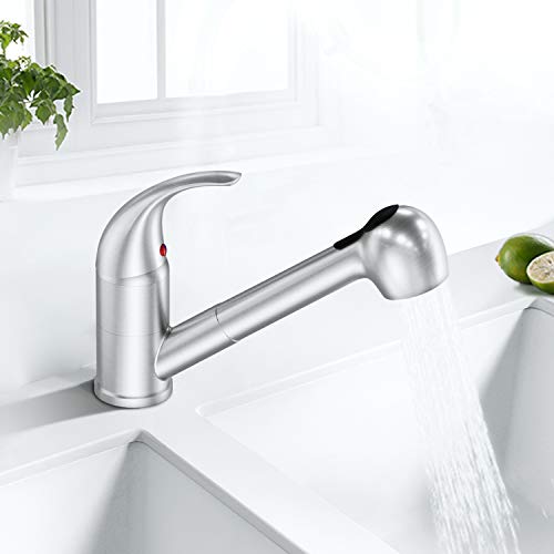 Lepo Single Lever Pull Out Kitchen Sink Faucets, Single Handle Low Arch Stainless Steel Brushed Nickel Rv Kitchen Faucet With Pull Down Sprayer thumb #5