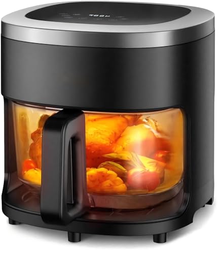 Image of Glass Air Fryer,4.5QT Air Fryer with Viewing Glass Pot, Air Fry, Roast, Reheat, Dehydrate, Air Crisp Technology,Nonstick & Dishwasher Safe Basket,97% Less Oil,Features Digital Timer