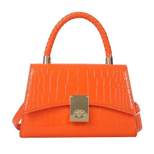 SongKedora Women Small Crossbody Bags Patent Leather Shoulder Bag Handbags Ladies Cute Purses Mini Top Handle Clutches (Orange)