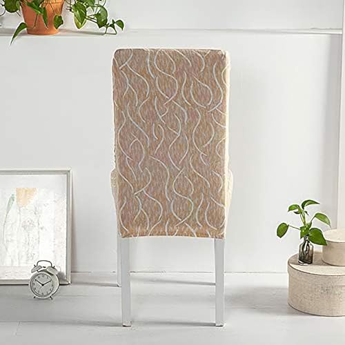 Image of House of Quirk Elastic Chair Cover Stretch Removable Washable Short Dining Chair Cover Protector Seat Slipcover ((Pack of 1, Beige Wavy))