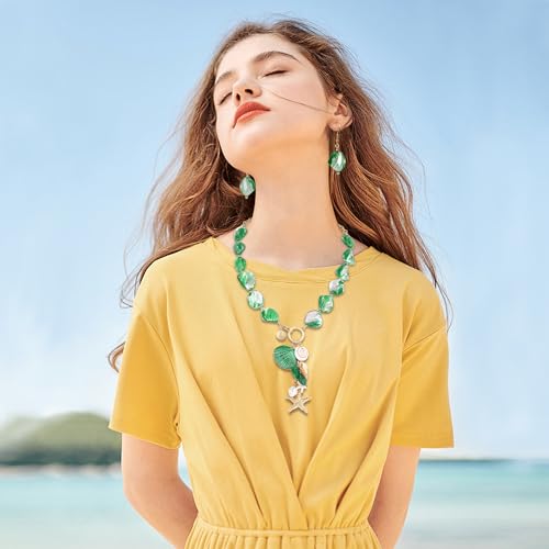 Image of Coiris Natural Seashell Choker Necklaces Earrings Jewelry Set for Women Starfish Shell Freshwater Pearl Collar Necklaces for Women Irregular Mother of Pearl Jewelry Set