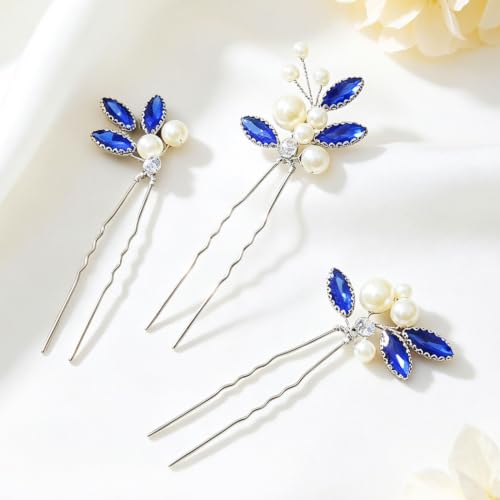 Latious Silver Wedding Hair Pins Pearl Hair Clips Rhinestone Bridal Hair Accessories for Women and Brides (Pack of 3) (Silver)