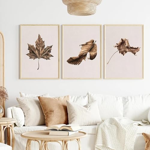Feuilles de campagne en peinture sur toile pour un salon chaleureux au décor d'automne