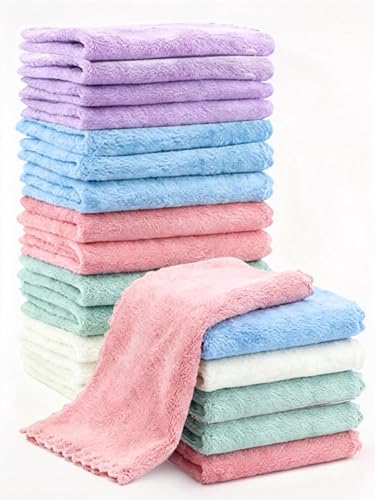 MIXCOOL 20 Pack 10x10 Inches Microfiber Coral Fleece Baby Washcloths Extra Absorbent Soft Wash Clothes Bath Face Towel for Newborn Infant and Toddlers (Muticolor)