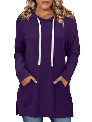 KISSMODA Women Hoodies Dress Long Sweatshirts Dress Raglan Sleeves Oversized Sweatshirts with Pocket 2025 Fall Winter Trendy