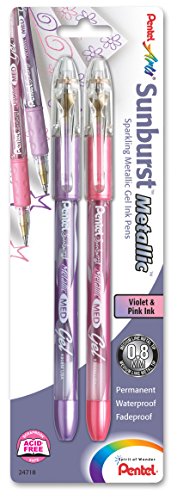 Pentel Arts Sunburst Metallic Gel Pen, Medium Line, Permanent, Violet & Pink Ink 2 Pack Carded (K908MBP2VP)
