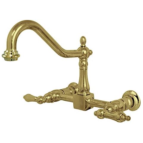 Grifo de cocina central Kingston Brass KS1242AL Heritage de 20 cm, mango de palanca, latón pulido Cover