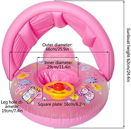 Prevessel Baby Swimming Float, Baby Swimming Inflatable Ring Seat with Cannopy Shade Swimming Aid Float for Kid Newborn Age of 3-72 Months