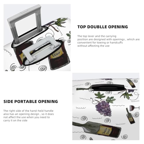 Wine Bottles And Grapes Print Luggage Cover For Suitcase,Washable Elastic Travel Suitcase Protector With Zipper Closure And Bottom Buckle – Fits 18-32" Luggage-Large3