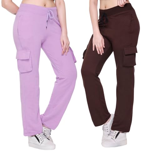 Image of White Moon Women's 4 Pocket Cargo Joggers for Gym - Comfortable Track Pants for Women, Cotton Jogger Combo Pack of 2, Ideal Track Pants for Women, Cargo Joggers for Everyday Wear