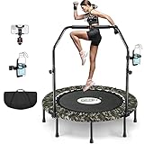 Workout Trampoline, Mini Rebounder Trampoline for Kids and Adults with Bar, 40 Inch Folding Fitness Portable Small Recreational Trampoline for Home Workout Exercise,Max Load 330lbs, Camouflage