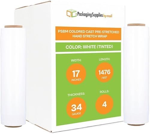 Miniatura 8 de PSBM - Rollo de película elástica amarilla, paquete de 4, 17 pulgadas x 1476 pies, calibre 34, rollos de película elástica a mano oscuraopaca para