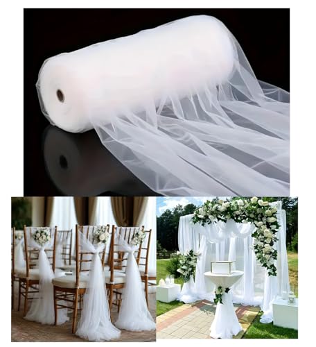 Pmnzdy Weiß Tüllstoff 160×500cm Breite Organza Stoff Tüll Dekostoff Dekoband Transparent Stuhl deko Tischläufer Tüllnetz Tüllband Mesh Deko Stoffe für Hochzeit Party Geschenke Basteln Dekoration