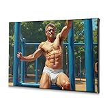 DRPZ Lienzo decorativo para decoración de Pascua con texto en inglés 'A Muscular Man Is Exercising On Outdoor Fitness Equipment' (20 x 30 cm)