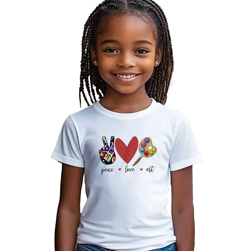 Peace Love Art #1 Kids Shirts, YS - YXL, Boys Or Girls, Art Class Lover, Great for The First Day of School Or Everyday Wear