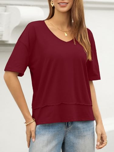 Image of UNCLECAT Womens V Neck T Shirts Summer Trendy Loose Fit Casual Tops Tees