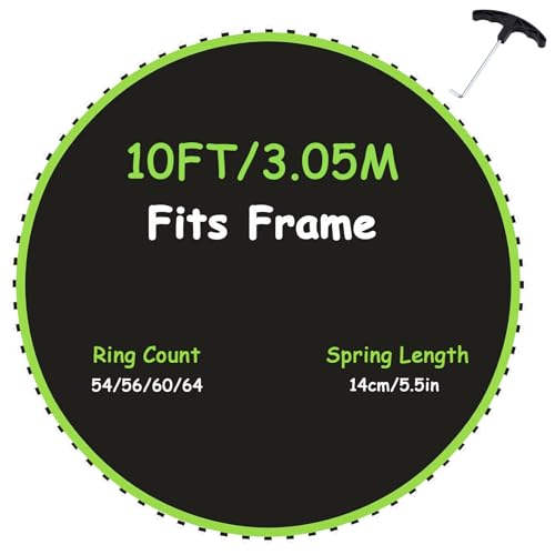 Replacement Trampoline Mat Jumping Mat Fits 10 ft Frame, Universal Jumping Round Trampoline High Elastic Mat with Spring Tool, 8 Rows of Stitching, Fit 5.5" Spring Length,Green,56 Rings
