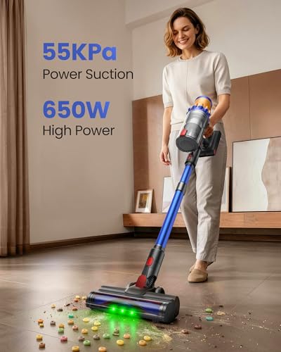 Image of Cordless Vacuum Cleaner, 650W /55Kpa Vacuum Cleaners for Home, 70Mins Stick Vacuum with Self-Standing,Anti-Tangle,Wall Mount Charging,Lightweight Wireless Vacuum for Hardwood Floors Carpet Pet Hair Car