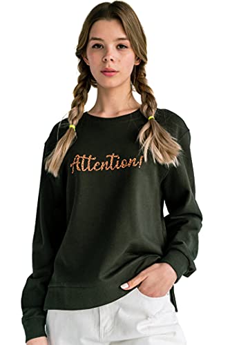 befree Damen Baumwoll-Sweatshirt mit Schriftzug auf der Brust Grün S Cover