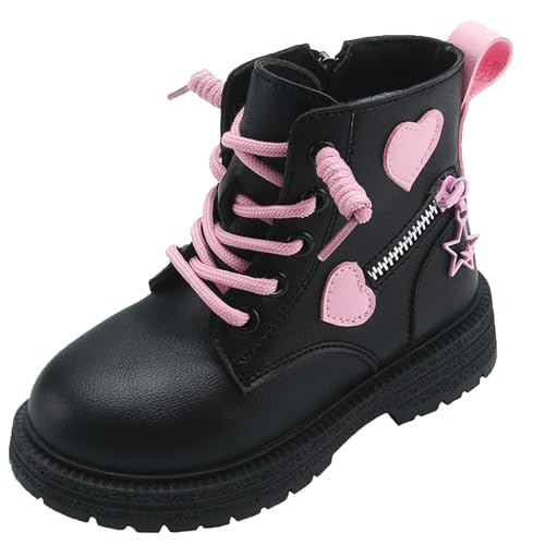 SEAUR Ankle Boots for Girls Retro Hearts Pattern Boots with Zipper