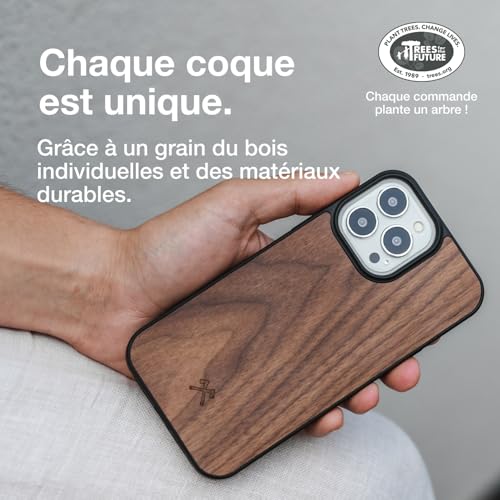 Bumper Case magnétique compatible iPhone 16 Pro Max coque bois noix - 3