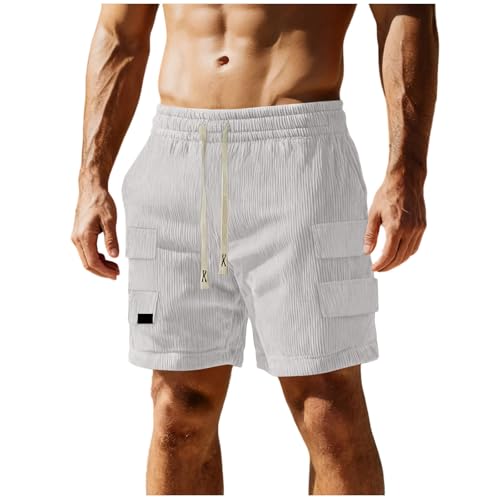 Image of Men's Casual Shorts Corduroy Elastic Waist Drawstring Summer Beach Short
