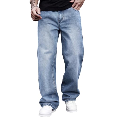 Men's Classic Jeans Relaxed Fit Jeans - Straight Leg Stretch Denim Pants with Comfort Flex Waist